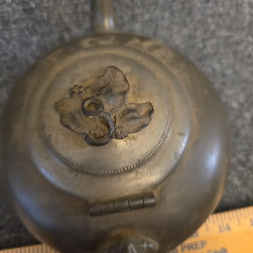 Vintage Metal Teapot Brown‎ Floral Hinged Lid Bamboo Handle Decor Traditional